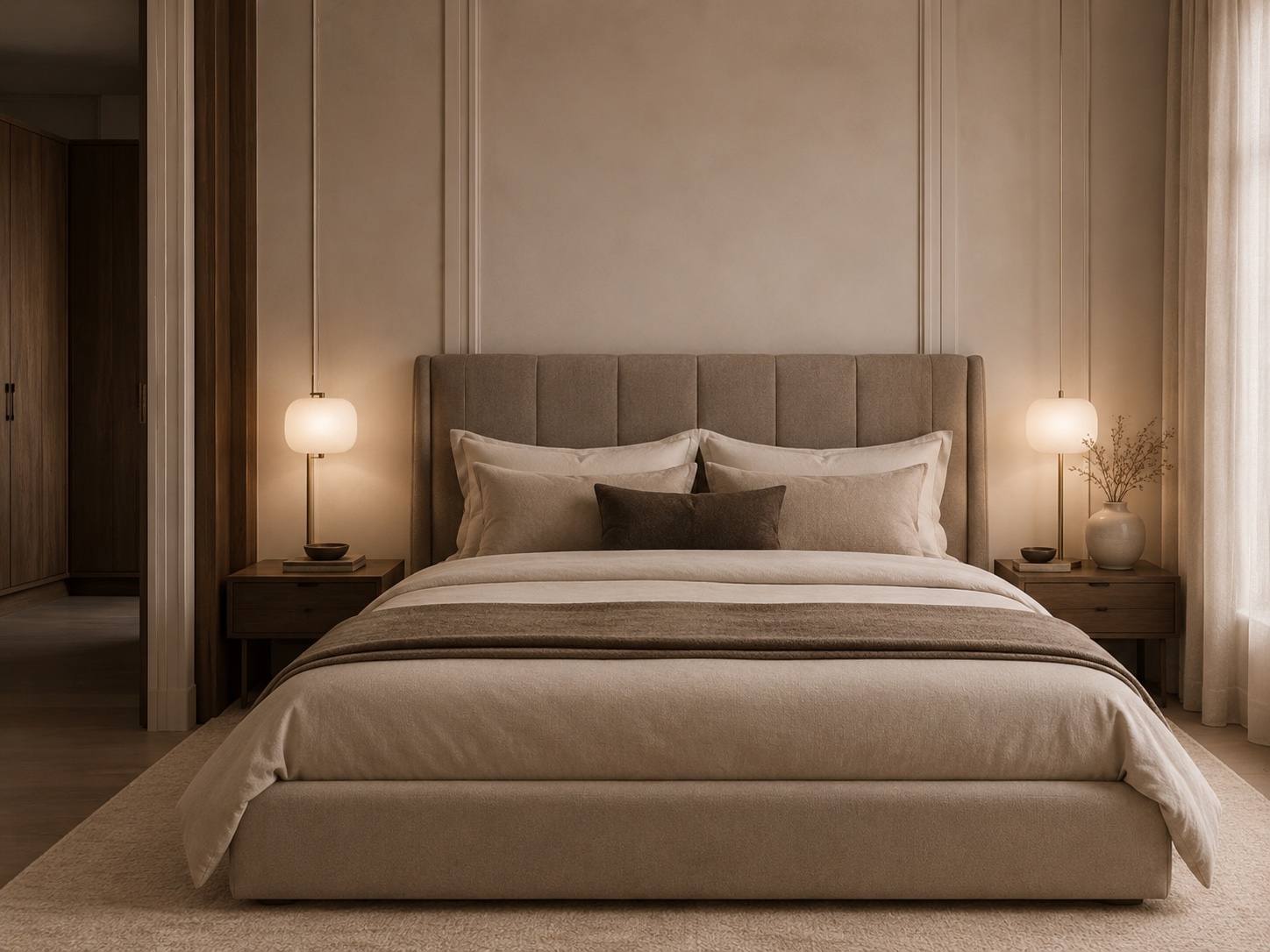 A refined interior vignette with an arched opening, sculptural decor, and warm natural light.